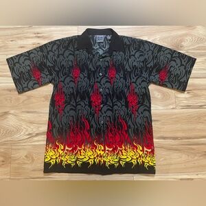 Authentic Shaolin Men's Black and Red Flame Design Shirt